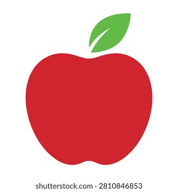 A vibrant red apple with a single green leaf on a crisp white background, symbolizing health and freshness