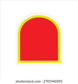 Un elemento gráfico rojo vibrante en forma de arco con un contorno amarillo distintivo, aislado sobre un fondo limpio. Ideal para arte digital, iconos, Elementos de interfaz de usuario y diseños abstractos.