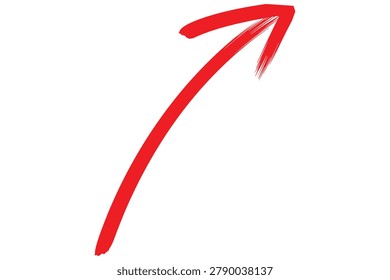 Vibrant red arrow element created with rough brush strokes pointing upwards useful for web design and layout projects