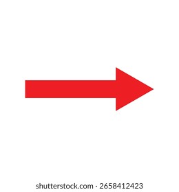 A vibrant red arrow points directly to the right, set against a clean white background. This vector graphic is simple, clear, and effective for directional signage and wayfinding tasks.
