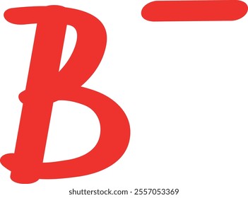 Vibrant Red B Minus Grade Symbol, Hand-Drawn, Isolated on White