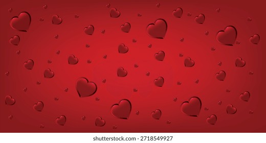 Un fondo rojo vibrante adornado con numerosos corazones de diferentes tamaños, creando una atmósfera romántica y amorosa.