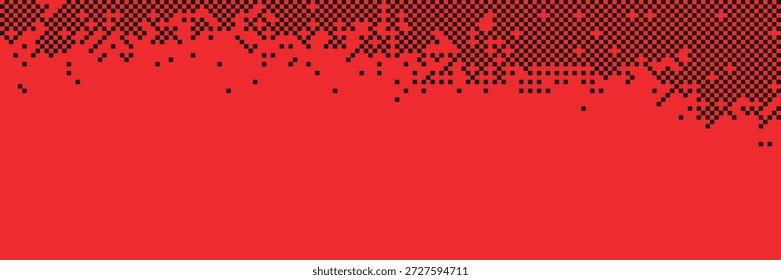 Fondo rojo vibrante con el patrón de tablero de ajedrez dithered del pixel negro que se desvanece del borde superior para la Ilustración vectorial digital dinámica de la textura