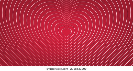 Un fondo rojo vibrante presenta una serie de Formas concéntricas del corazón, creando un patrón visualmente atractivo y romántico.