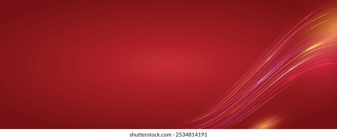 Vibrant red background with smooth gradient and dynamic wave patterns. The red background exudes energy and warmth with sleek texture. Vector. Shiny gradient wave background. Red background vector.