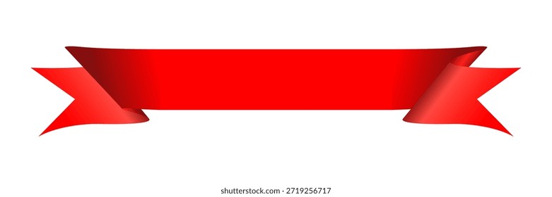 A vibrant red banner ribbon with a folded corner and white stitched edges, perfect for adding text to graphic designs.