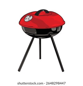 Vibrant red barbecue grill illustration. Perfect for summer cookout graphics, food packaging, BBQ branding, grill-themed designs, and restaurant promotions.