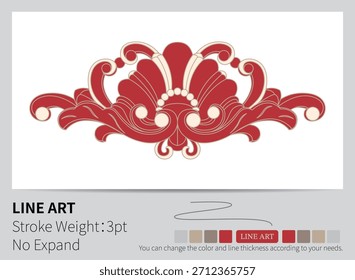 A vibrant red and beige floral pattern forms a beautiful square frame with a central flower.