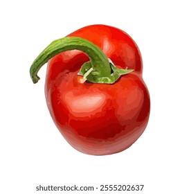 A vibrant red bell pepper with a green stem, showcasing its fresh and appetizing appearance.