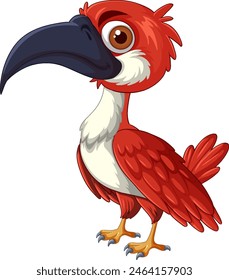 A vibrant red bird with a large beak