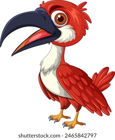 A vibrant red bird with a large beak