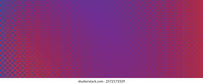 Vibrant red and blue background with halftone gradient and dotted texture. The background features a red and blue color scheme with a modern style. Minimal halftone vector gradient background