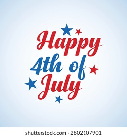 Vibrant red and blue 'Happy 4th of July' text with blue stars on a transparent background, ideal for American holiday celebrations and decorations