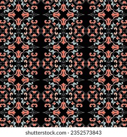 A vibrant red and blue pattern on a black background