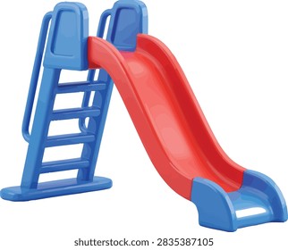 A vibrant red and blue plastic slide stands ready for children to enjoy playful outdoor adventures