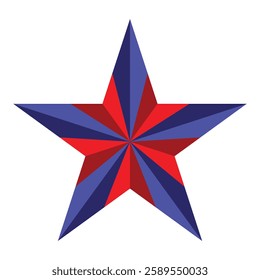 Vibrant Red and Blue Star Icon and Logo. A geometric star graphic, featuring a vibrant combination of red and blue, creating a dynamic and visually engaging design.