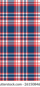 Vibrant red, blue, and white plaid pattern.  Perfect for textile design, fashion, websites, and branding.  Classic check design evokes feelings of comfort and tradition.