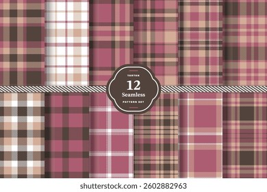 Vibrant Red and Bright Vermillion Seamless Tartan Fabric Design Set of 12