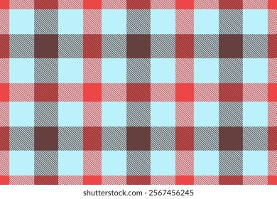 Vibrant red, brown, and light blue plaid pattern.  Perfect for textile design, website backgrounds, or scrapbooking projects.  Clean, modern style, adds a touch of rustic charm.