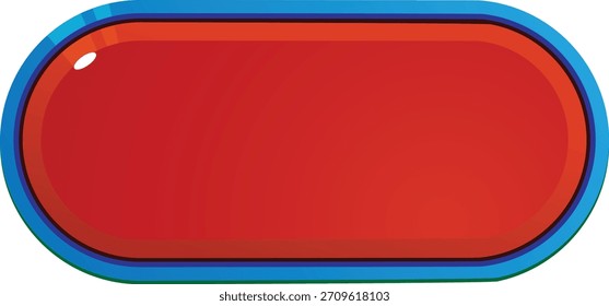 Botón rojo vibrante con un contorno azul sobre un fondo blanco.