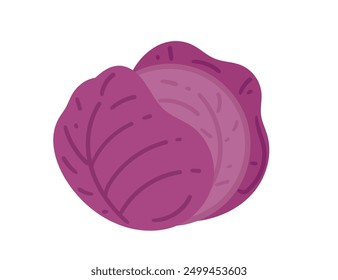 Repollo rojo vibrante. Comida vegetal de col de color púrpura. Ideal para recetas de ensaladas, anuncios de mercado fresco y contenido de alimentos saludables. Ilustración vectorial aislada sobre fondo blanco.