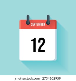 A vibrant red calendar page displaying the twelfth day of september with a flat design aesthetic.