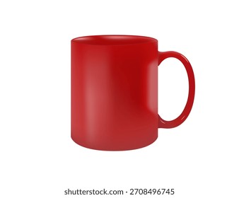 Caneca De Cerâmica Vermelha Vibrante Isolada Sobre Fundo Branco.
