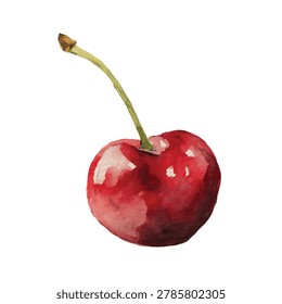 Vibrant red cherry with green stem