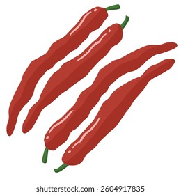 A vibrant red chili icon with long, curly shape and glossy texture, designed in a minimal flat style to represent heat, spice, and culinary energy.
