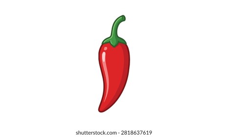 Vibrant red chili pepper with a curved shape and fresh green stem, isolated on a black backdrop for culinary or spicy food themes.