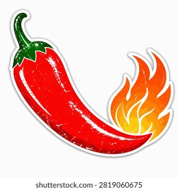 Vibrant red chili pepper with flames rising from its tip illustration