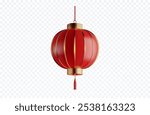 A vibrant red Chinese lantern with elegant golden accents, hanging against a transparent background, symbolizing cultural heritage and festive celebrations, ideal for holiday or decoration themes.