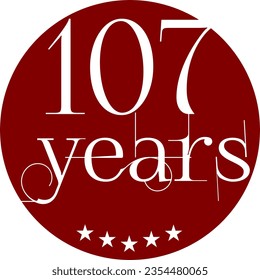 Vibrant Red Circle with 107 Years in Modern Typography