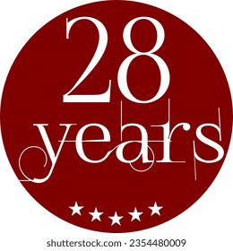 Vibrant Red Circle with 28 Years in Modern Typography