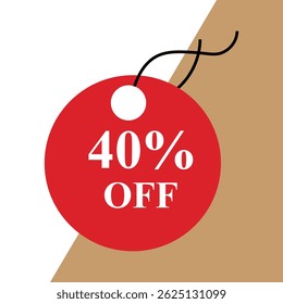 Um círculo vermelho vibrante com um texto branco de "40%" e "OFF", perfeito para anúncios on-line ou impressos que promovem uma venda.