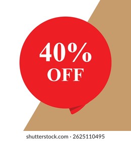 Um círculo vermelho vibrante com as palavras "40% OFF" em texto branco.