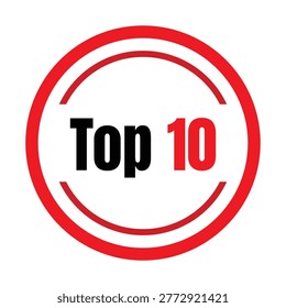 A vibrant red circular badge displays 'Top 10' in bold black and red text, signifying a high ranking or selection.