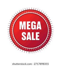 Um vibrante emblema circular vermelho com o texto 'MEGA SALE' em letras brancas e negrito, projetado para fins de marketing e promocionais. Ideal para comércio eletrônico, campanhas de vendas e publicidade.