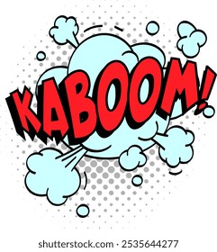 Vibrant red comic book explosion bursts with smoke clouds and halftone dots, creating a dynamic impact on a white background