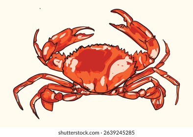 Vibrant red crab illustration featuring detailed claws and legs, perfect for seafood restaurants, marine-themed designs, educational materials, or anyone needing ocean-inspired artwork.
