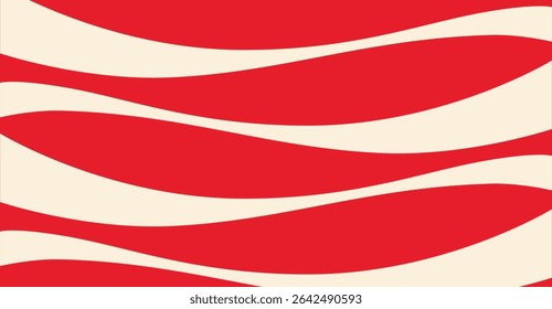 Vibrant Red and Cream Wave Pattern Graphic Design, Abstract Background for Creative Projects, Modern Aesthetic, Curvy Stripes, Dynamic Visuals, Decorative Red Waves, Wavy Lines Art