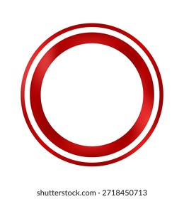 A vibrant red double circle frame featuring a subtle gradient effect, isolated on a clean white background. This versatile graphic element can be utilized as a modern border, icon, or placeholder in various design projects, web interfaces, presentations, and branding materials. Its striking color and simple, contemporary shape provide an eye-catching visual accent.