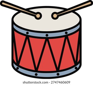 Vibrant red drum with drumsticks on top for dynamic music performance