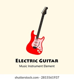 Vibrant Red Electric Guitar Vector Illustration, Professional Musical Instrument Element for Graphic Design and Art Projects