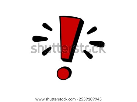 A vibrant red exclamation mark with black accents stands out, symbolizing urgency or excitement.