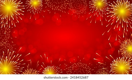 Vibrant Red Fireworks Illuminating the Night Sky in a Celebratory Burst of golden Explosions, Perfect for Chinese New Year, Holiday, and Festival Celebrations