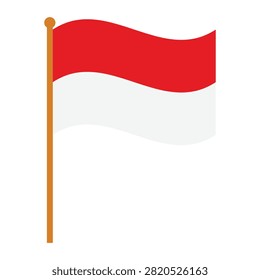 A vibrant red flag attached to a wooden pole, fluttering in the wind against a plain background, symbolizing alertness, warning, or celebration.