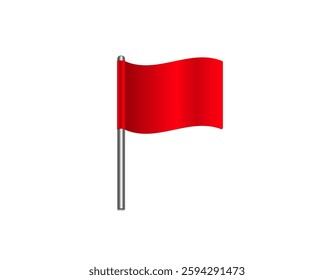 A vibrant red flag waves gracefully on a sleek silver pole, symbolizing caution or alert.