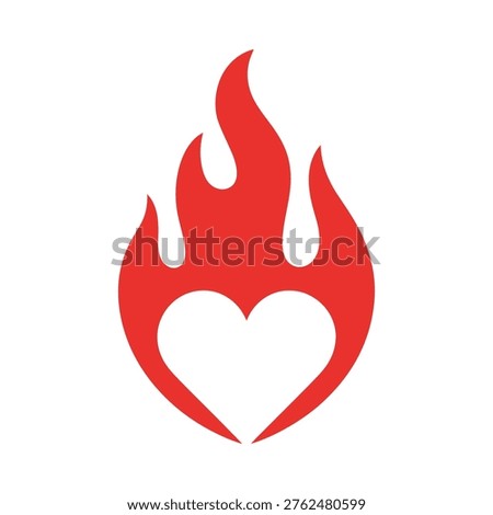 A vibrant red flame is shaped like a heart symbolizing passion and intense emotion