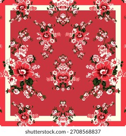 Patrón floral rojo vibrante con elegante borde blanco